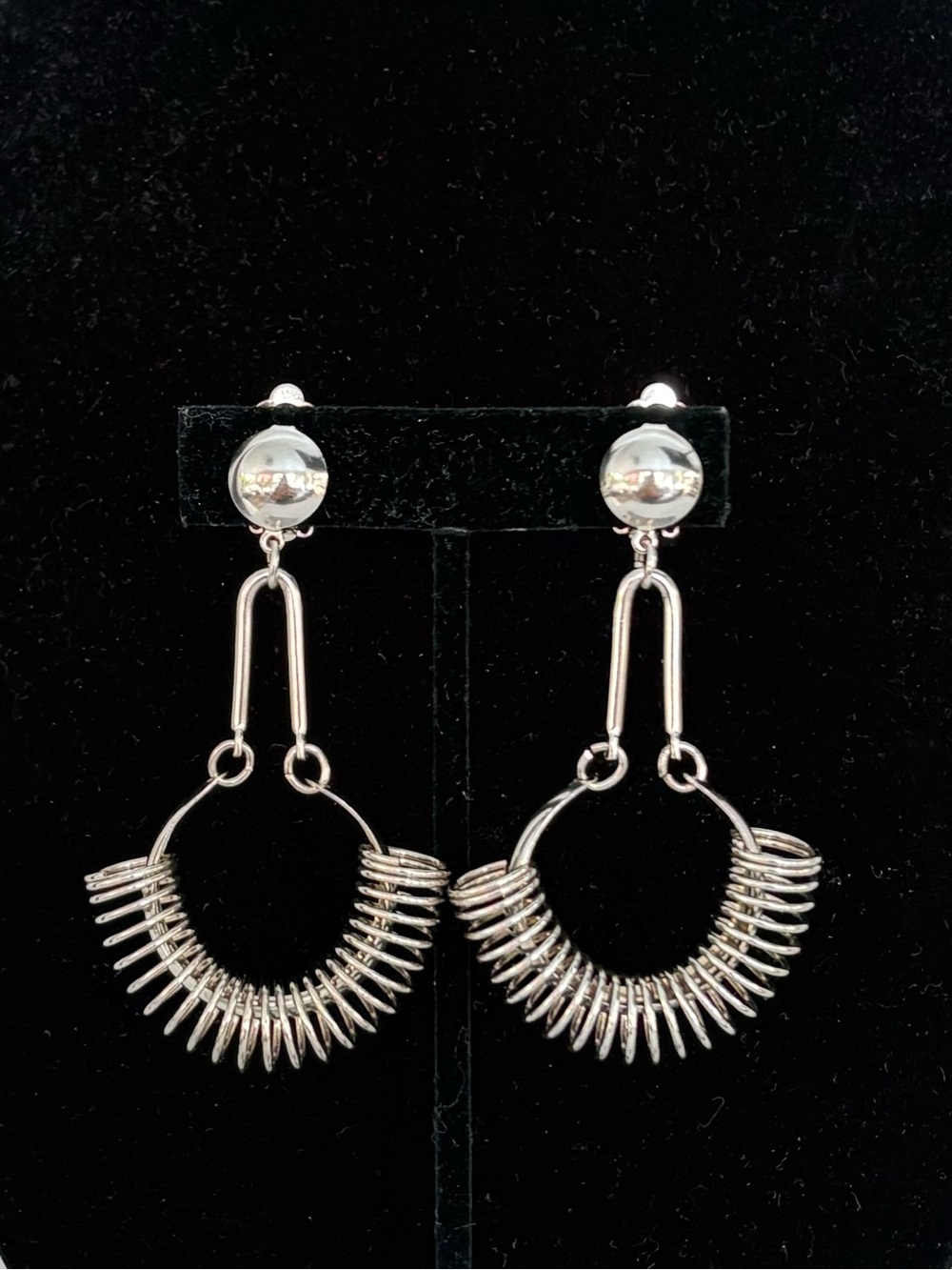 Industrial Spring Dangle Statement Clip On Earrings